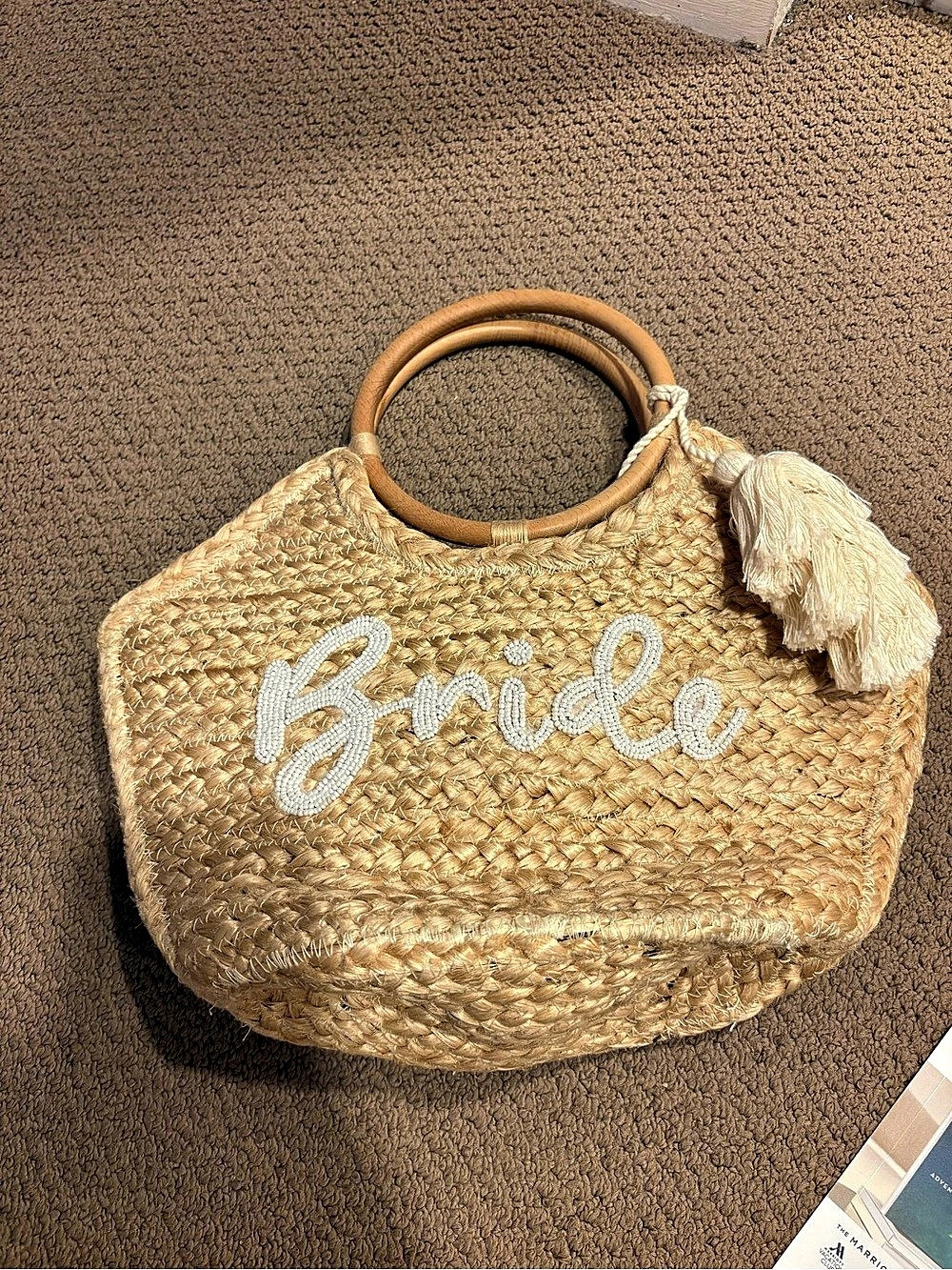 THIRALAI Straw Beaded Bride Tote in Beige